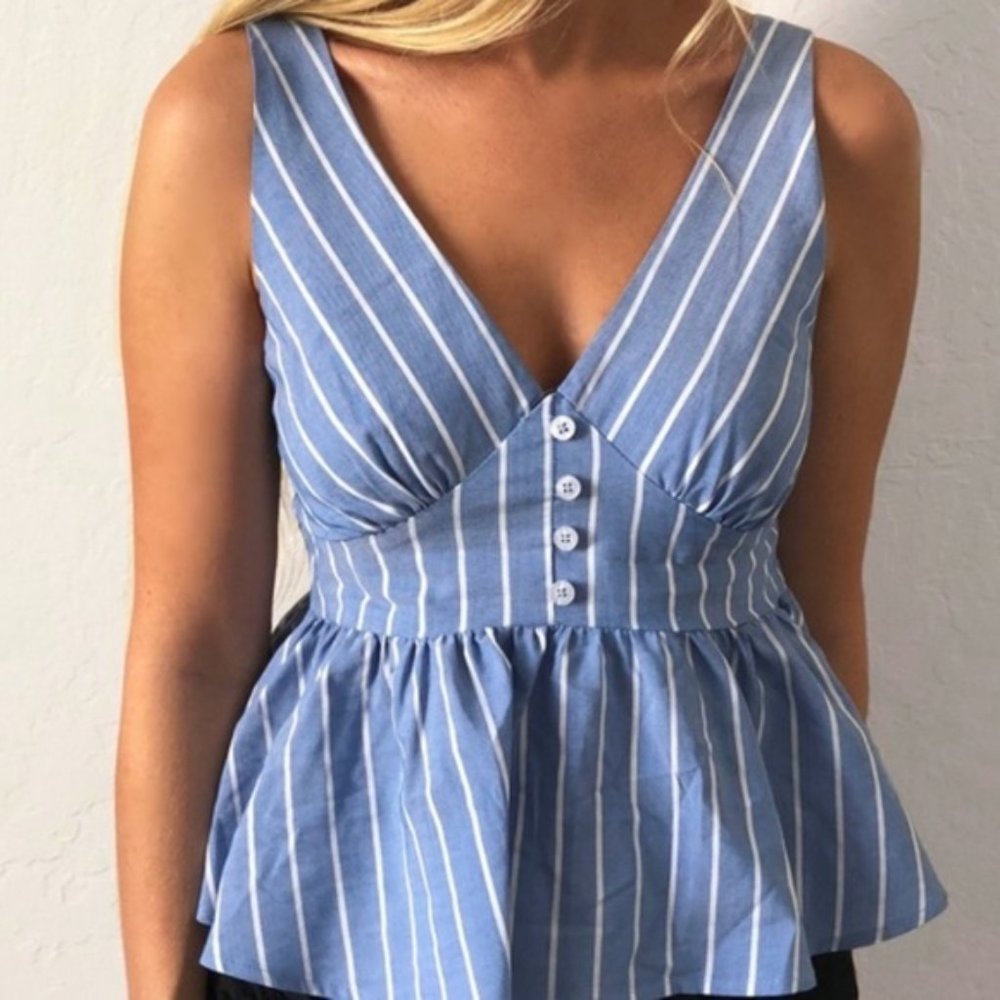 Nordstrom Good Luck Gem Blue Peplum Stripe Tank NWT sz M